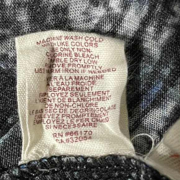 Free People women's size S gray/black/blue v neck ribbon accents bell sleeve top - Picture 8 of 9